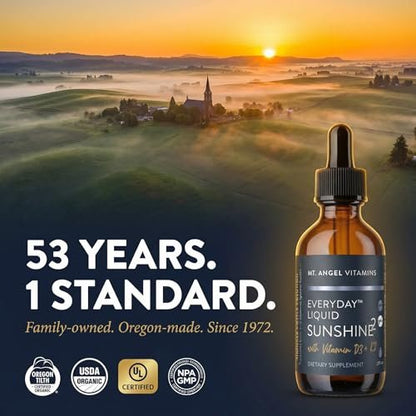 Mt. Angel Vitamins Flüssiges Vitamin D3 mit K2 Tropfen – 5000 IE D3 Trans MK7 K2 – Vegan, Non-GMO, Glutenfrei – Knochen-, Herz- und Immununterstützung – für Erwachsene, Kinder & Kleinkinder | 60 ml