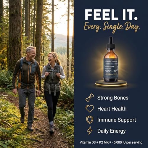 Mt. Angel Vitamins Flüssiges Vitamin D3 mit K2 Tropfen – 5000 IE D3 Trans MK7 K2 – Vegan, Non-GMO, Glutenfrei – Knochen-, Herz- und Immununterstützung – für Erwachsene, Kinder & Kleinkinder | 60 ml