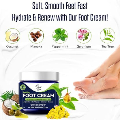 FOOT CURE Teebaumöl Fußcreme – Feuchtigkeitsspendende Pflege für trockene, rissige Füße, Fersen- und Hornhautentfernung, Behandlung von Nagelpilz und Juckreiz – 60 g (1er-Pack)