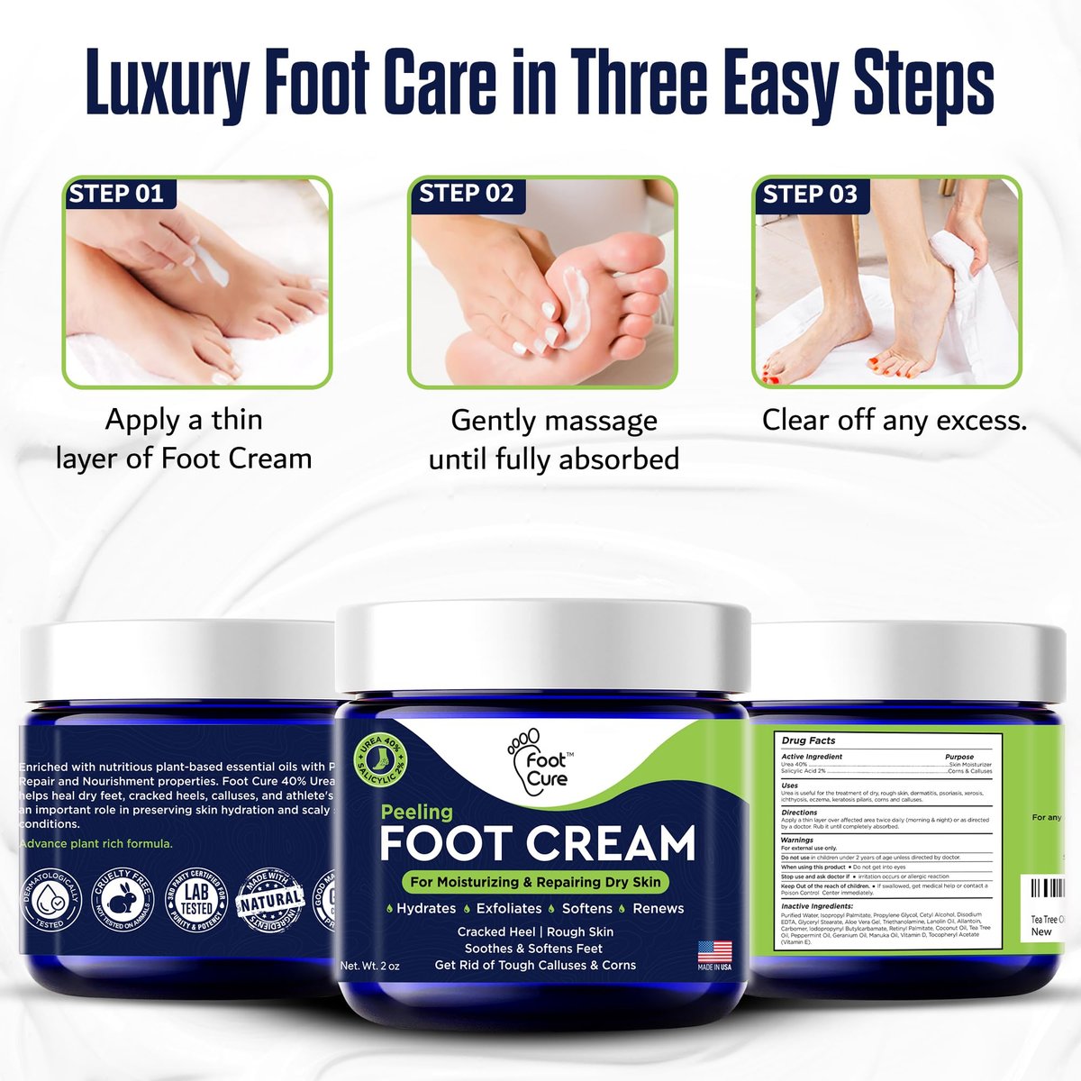 FOOT CURE Teebaumöl Fußcreme – Feuchtigkeitsspendende Pflege für trockene, rissige Füße, Fersen- und Hornhautentfernung, Behandlung von Nagelpilz und Juckreiz – 60 g (1er-Pack)
