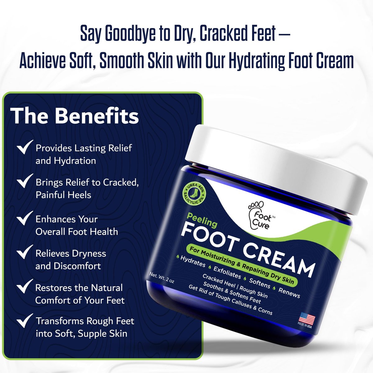 FOOT CURE Teebaumöl Fußcreme – Feuchtigkeitsspendende Pflege für trockene, rissige Füße, Fersen- und Hornhautentfernung, Behandlung von Nagelpilz und Juckreiz – 60 g (1er-Pack)