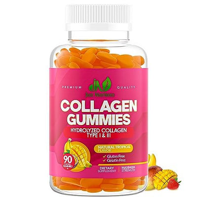 Kollagen Gummibärchen für Frauen & Männer (90 Stück) – Premium hydrolysiertes Kollagen Typ I & III für Haar, Haut & Nägel – Tropischer Geschmack, glutenfrei, ohne Gentechnik – 90 Gummibärchen (45 Portionen)