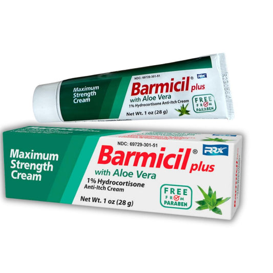Barmicil Plus Maximum Stärke 1% Hydrocortison Creme – Intensive Anti-Juckreiz & Linderung bei Ekzemen, Psoriasis, Hautausschlag, Insektenstichen, Giftefeu – Parabenfreie Formel mit beruhigender Aloe Vera – 28 g Tube