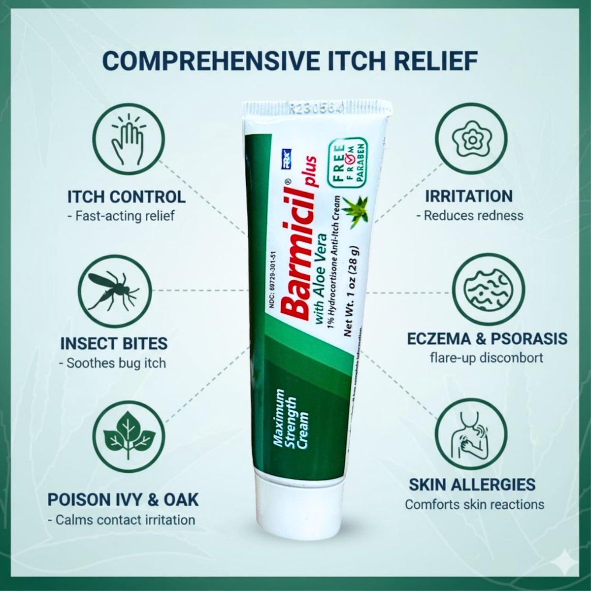 Barmicil Plus Maximum Stärke 1% Hydrocortison Creme – Intensive Anti-Juckreiz & Linderung bei Ekzemen, Psoriasis, Hautausschlag, Insektenstichen, Giftefeu – Parabenfreie Formel mit beruhigender Aloe Vera – 28 g Tube