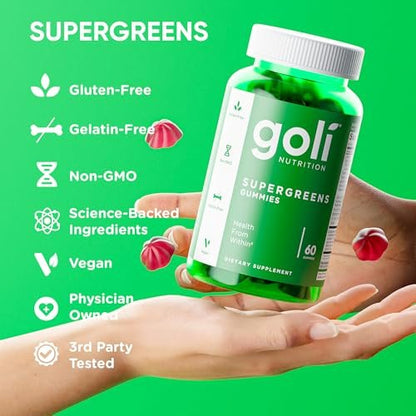 Goli Supergreens Gummies mit Probiotika – Artischockenextrakt, Spirulina, Grünkohl, Vitamine A, B6, B12 – Vegan, glutenfrei, ohne Gentechnik