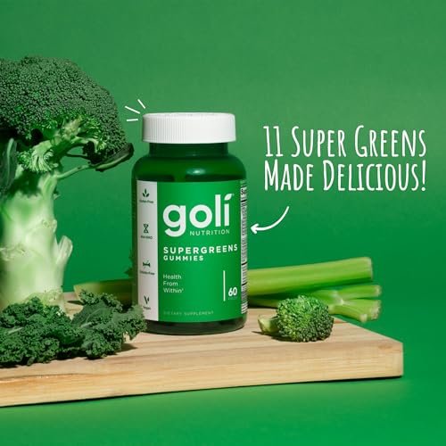 Goli Supergreens Gummies mit Probiotika – Artischockenextrakt, Spirulina, Grünkohl, Vitamine A, B6, B12 – Vegan, glutenfrei, ohne Gentechnik