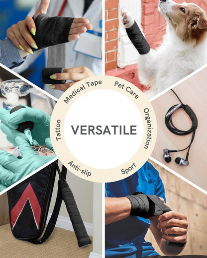 FriCARE Selbsthaftender Verbandwickel, medizinisches Tape für Erste-Hilfe-Set, Kohäsivbinden für Wunden, Sport, Tierarzt, 2 Zoll x 5 Yards, 6 Rollen, Schwarz