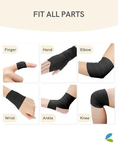 FriCARE Selbsthaftender Verbandwickel, medizinisches Tape für Erste-Hilfe-Set, Kohäsivbinden für Wunden, Sport, Tierarzt, 2 Zoll x 5 Yards, 6 Rollen, Schwarz