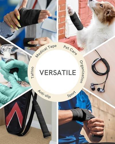 FriCARE Selbsthaftender Verbandwickel, medizinisches Tape für Erste-Hilfe-Set, Kohäsivbinden für Wunden, Sport, Tierarzt, 2 Zoll x 5 Yards, 6 Rollen, Schwarz