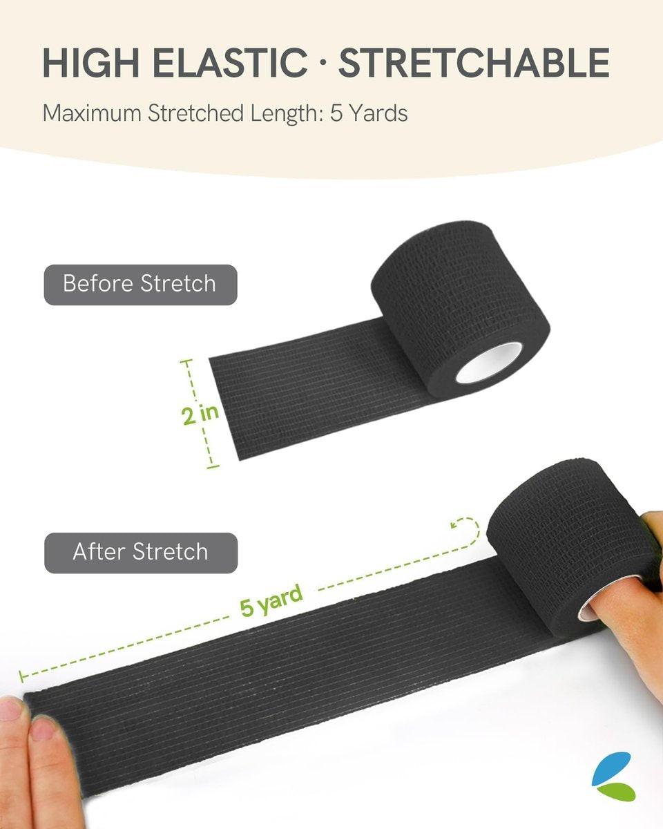 FriCARE Selbsthaftender Verbandwickel, medizinisches Tape für Erste-Hilfe-Set, Kohäsivbinden für Wunden, Sport, Tierarzt, 2 Zoll x 5 Yards, 6 Rollen, Schwarz