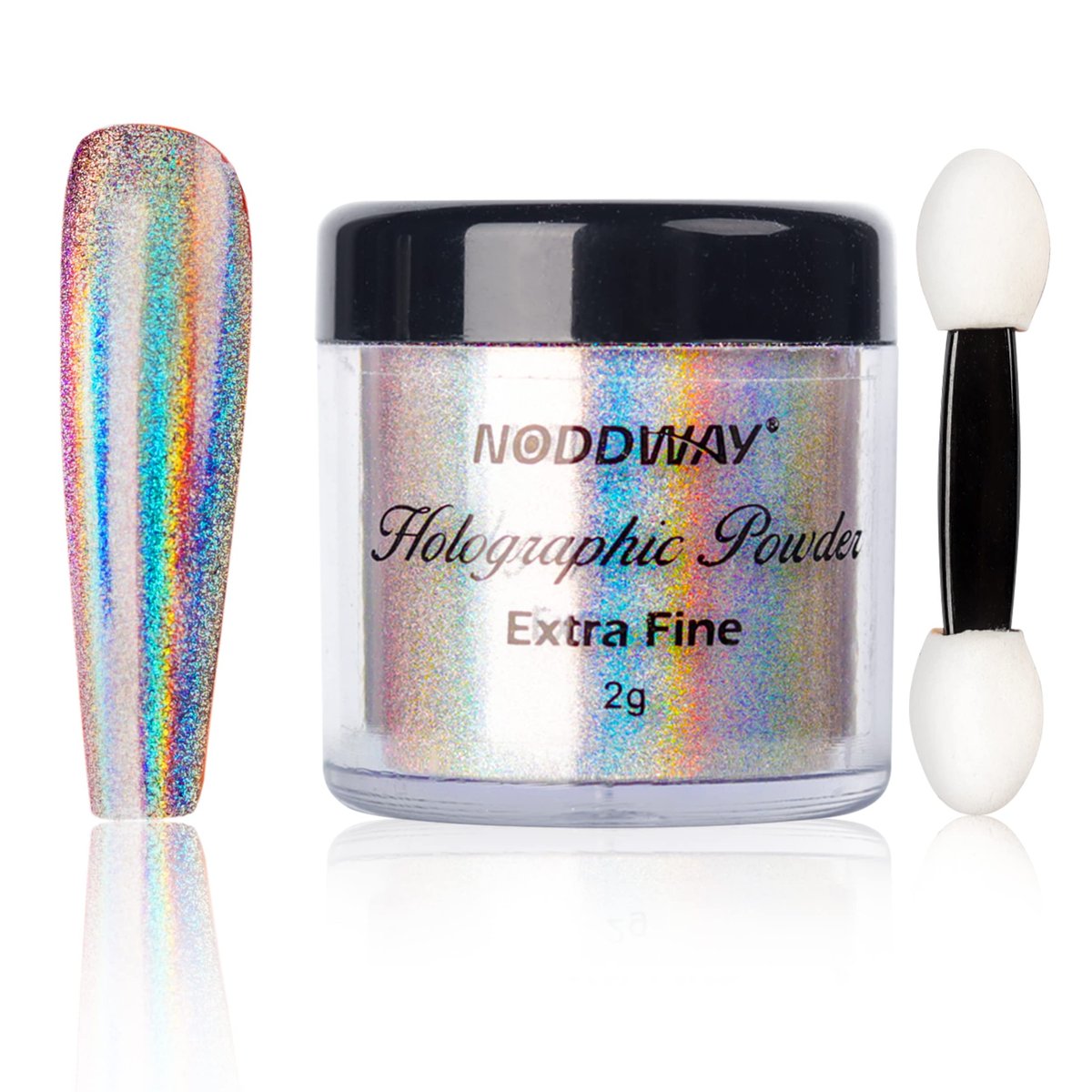NODDWAY Holographic Powder 0,07oz/2g – 10 Mikron Chrom-Feinpulver für Epoxidharz/Nägel, Regenbogen-Holografischer Spiegel-Nagelpigment