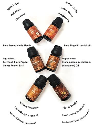 HIQILI Gewürz Duftöl Set 6x10ml – Herbstliche Aromen für Kerzen, Seife, Diffuser – Zimt, Kürbis, Vanille, Apfelwein, Harvest Spice