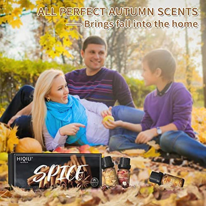 HIQILI Gewürz Duftöl Set 6x10ml – Herbstliche Aromen für Kerzen, Seife, Diffuser – Zimt, Kürbis, Vanille, Apfelwein, Harvest Spice
