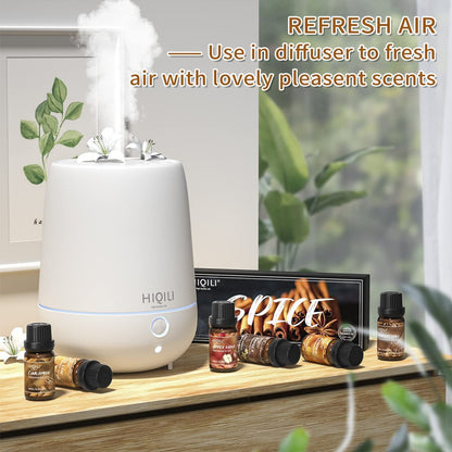 HIQILI Gewürz Duftöl Set 6x10ml – Herbstliche Aromen für Kerzen, Seife, Diffuser – Zimt, Kürbis, Vanille, Apfelwein, Harvest Spice