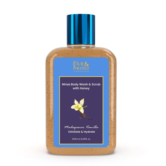 Blue Nectar Vanilla Body Wash & Scrub mit Honig – Tiefenreinigung, Peeling, Anti-Cellulite, Anti-Aging, Entfernung von Bräune und Reparatur (10 Kräuter, 250 ml)