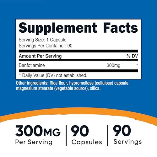 Nutricost Benfotiamin 300mg, 90 Kapseln – Glutenfrei, Nicht-GVO, Vegetariergeeignet, Fettlösliches Vitamin B1