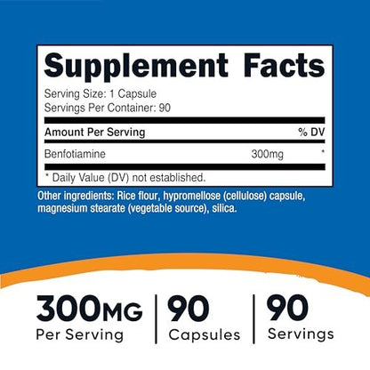 Nutricost Benfotiamin 300mg, 90 Kapseln – Glutenfrei, Nicht-GVO, Vegetariergeeignet, Fettlösliches Vitamin B1
