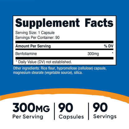 Nutricost Benfotiamin 300mg, 90 Kapseln – Glutenfrei, Nicht-GVO, Vegetariergeeignet, Fettlösliches Vitamin B1