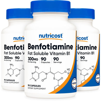 Nutricost Benfotiamin 300mg, 90 Kapseln – Glutenfrei, Nicht-GVO, Vegetariergeeignet, Fettlösliches Vitamin B1