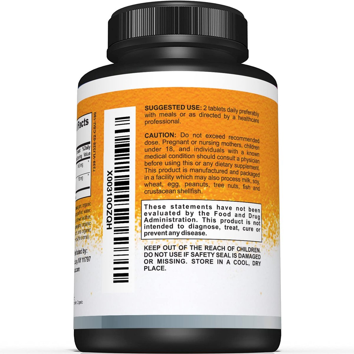 Sunergetic Bio-zertifiziertes Kurkuma-Präparat mit Bio-Schwarzem Pfeffer – 1.400 mg Kurkuma pro Portion – 180 Kapseln