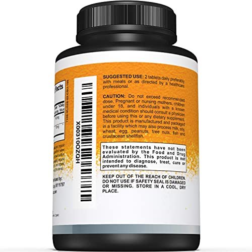 Sunergetic Bio-zertifiziertes Kurkuma-Präparat mit Bio-Schwarzem Pfeffer – 1.400 mg Kurkuma pro Portion – 180 Kapseln
