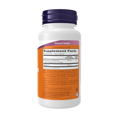 NOW Foods Melatonin 20 mg, 90 Kapseln – Hochdosiertes Schlafmittel für erholsamen Schlaf & antioxidative Unterstützung