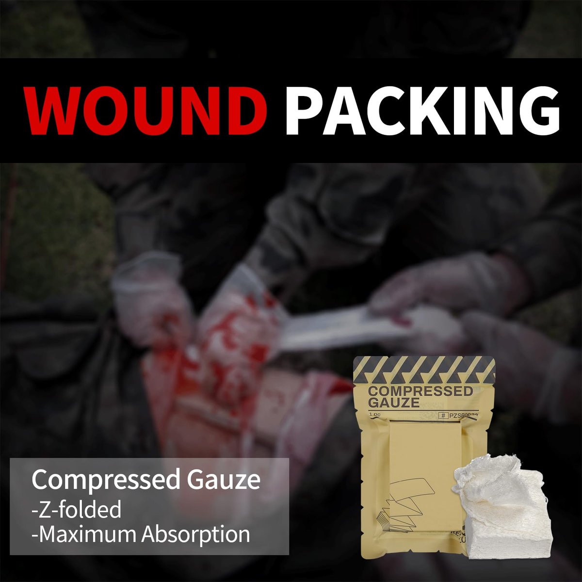 RHINO RESCUE Sterile Kompressen für Notfall-Wundverbände, Erste-Hilfe- und Trauma-Kit, 6er-Pack