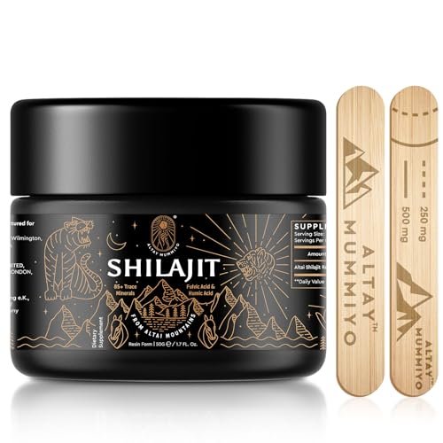 Shilajit-Harz mit Fulvinsäure & Spurenelementen, Original Sibirisches Reines Shilajit mit 85+ Huminsäuren, Nahrungsergänzungsgel zur Unterstützung von Stoffwechsel & Immunsystem – 100 Portionen / 50 g
