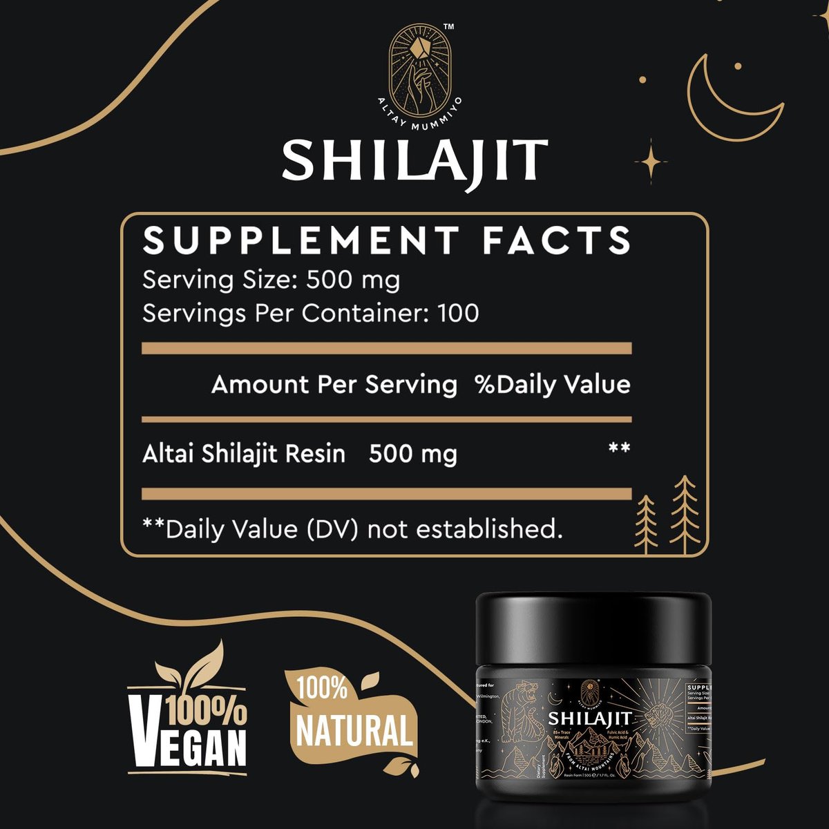 Shilajit-Harz mit Fulvinsäure & Spurenelementen, Original Sibirisches Reines Shilajit mit 85+ Huminsäuren, Nahrungsergänzungsgel zur Unterstützung von Stoffwechsel & Immunsystem – 100 Portionen / 50 g