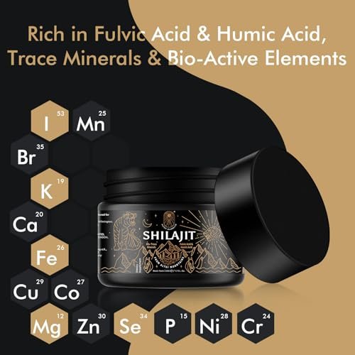 Shilajit-Harz mit Fulvinsäure & Spurenelementen, Original Sibirisches Reines Shilajit mit 85+ Huminsäuren, Nahrungsergänzungsgel zur Unterstützung von Stoffwechsel & Immunsystem – 100 Portionen / 50 g