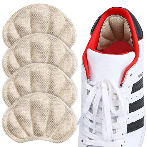 Huethy Fersenpolster-Einlagen, Mesh-Griffpolster für Stiefel, zu große Schuhe, wiederverwendbare selbstklebende Fersenschoner für Damen und Herren, 4 Stück Beige