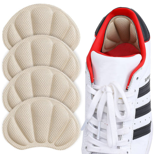 Huethy Fersenpolster-Einlagen, Mesh-Griffpolster für Stiefel, zu große Schuhe, wiederverwendbare selbstklebende Fersenschoner für Damen und Herren, 4 Stück Beige