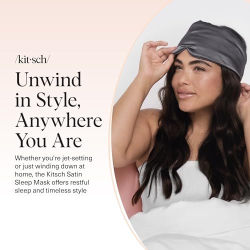 Kitsch Satin Schlafmaske - Augenmaske für erholsamen Schlaf, weicher als Seide, Schlafmaske für Damen und Herren, Reiseessentials - Kohleschwarz