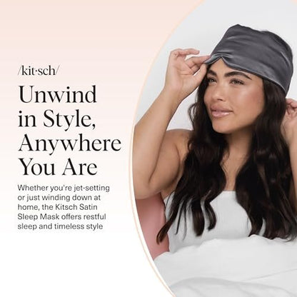 Kitsch Satin Schlafmaske - Augenmaske für erholsamen Schlaf, weicher als Seide, Schlafmaske für Damen und Herren, Reiseessentials - Kohleschwarz