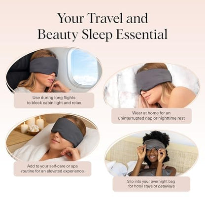 Kitsch Satin Schlafmaske - Augenmaske für erholsamen Schlaf, weicher als Seide, Schlafmaske für Damen und Herren, Reiseessentials - Kohleschwarz