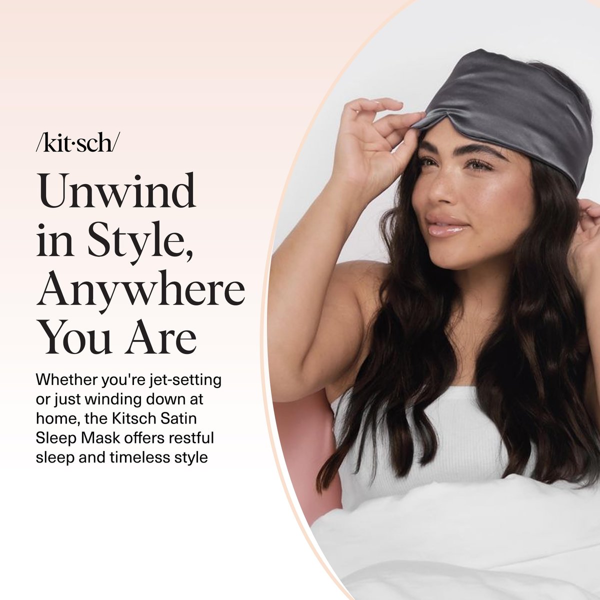 Kitsch Satin Schlafmaske - Augenmaske für erholsamen Schlaf, weicher als Seide, Schlafmaske für Damen und Herren, Reiseessentials - Kohleschwarz