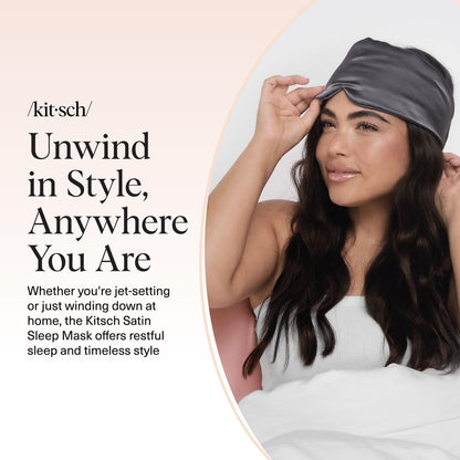 Kitsch Satin Schlafmaske - Augenmaske für erholsamen Schlaf, weicher als Seide, Schlafmaske für Damen und Herren, Reiseessentials - Kohleschwarz