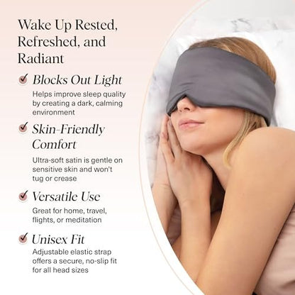 Kitsch Satin Schlafmaske - Augenmaske für erholsamen Schlaf, weicher als Seide, Schlafmaske für Damen und Herren, Reiseessentials - Kohleschwarz