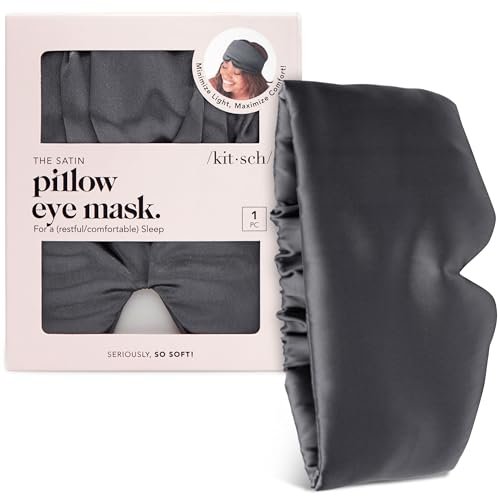 Kitsch Satin Schlafmaske - Augenmaske für erholsamen Schlaf, weicher als Seide, Schlafmaske für Damen und Herren, Reiseessentials - Kohleschwarz
