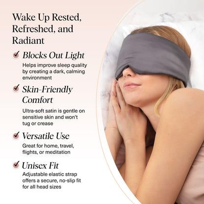 Kitsch Satin Schlafmaske - Augenmaske für erholsamen Schlaf, weicher als Seide, Schlafmaske für Damen und Herren, Reiseessentials - Kohleschwarz