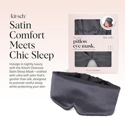 Kitsch Satin Schlafmaske - Augenmaske für erholsamen Schlaf, weicher als Seide, Schlafmaske für Damen und Herren, Reiseessentials - Kohleschwarz