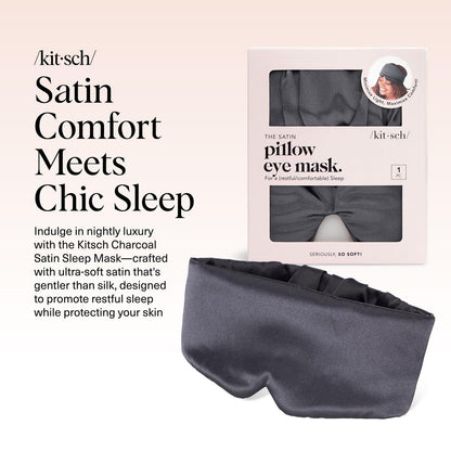 Kitsch Satin Schlafmaske - Augenmaske für erholsamen Schlaf, weicher als Seide, Schlafmaske für Damen und Herren, Reiseessentials - Kohleschwarz