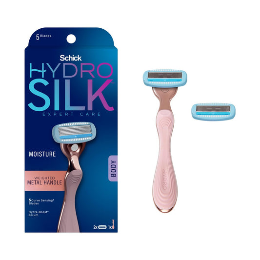 Schick Hydro Silk Rose Gold Metal Rasierer für Frauen | Damenrasierer mit 5 Klingen, inklusive 1 Rasierergriff und 2 Nachfüllpackungen