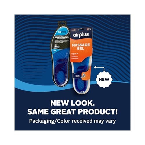 Airplus Super Gel Cushion Einlegesohlen für Herren Schuhgrößen 8-14 – Ganztägiger Komfort, Stoßdämpfung, Gel-Zonen, Vollflächige Fußbett, Zuschneidbar für Freizeit-, Sport-, Business-Schuhe und Arbeitsstiefel