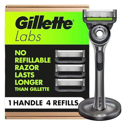GilletteLabs Herrenrasierer mit Peelingstab, 1 Griff, 4 Klingen Nachfüllpackungen, Magnetständer
