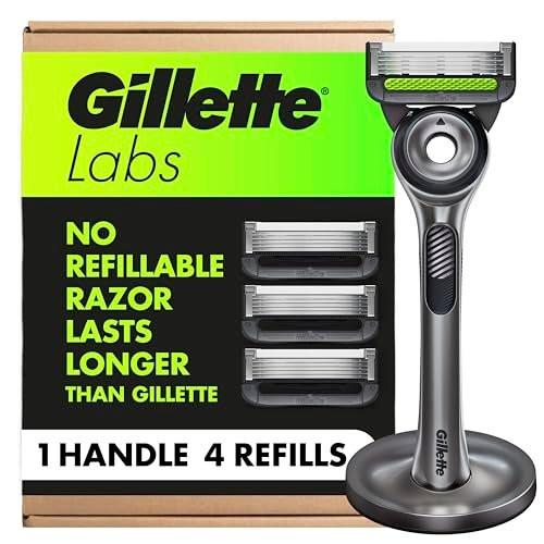GilletteLabs Herrenrasierer mit Peelingstab, 1 Griff, 4 Klingen Nachfüllpackungen, Magnetständer