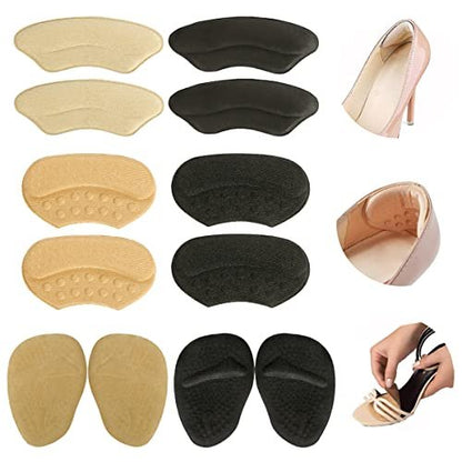 6 Paar Schuheinlagen für Damen – Fersenpolster gegen zu große Schuhe, Fersengriffe und Mittelfußpolster Set zur Vermeidung von Rutschen, Blasen und Fußschmerzen – weiche Schaumstoffpolster (4 Paar Ferse + 2 Paar Vorfuß)