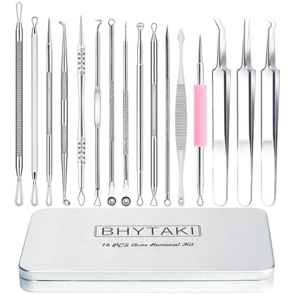 Mitesser Entferner Werkzeug Set – 16-teiliges Premium-Edelstahl Pickel-Popper-Set für reine Haut
