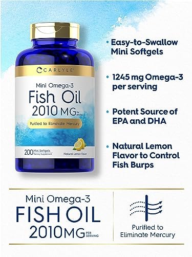 Carlyle Mini Fischöl Weichkapseln | 2010 mg | 200 Omega-3 Kapseln | mit EPA & DHA | Non-GMO & Glutenfrei