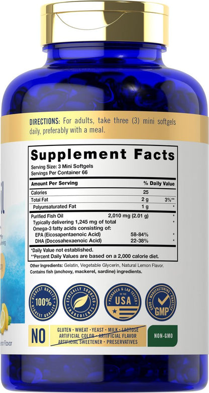 Carlyle Mini Fischöl Weichkapseln | 2010 mg | 200 Omega-3 Kapseln | mit EPA & DHA | Non-GMO & Glutenfrei